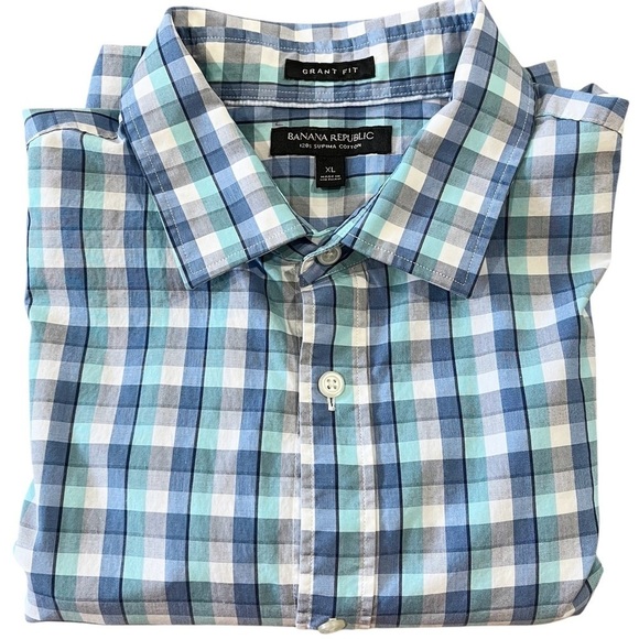Banana Republic Men’s XL Grant Fit Blue Paid Long Sleeve Casual Button Up Shirt - Picture 9 of 9